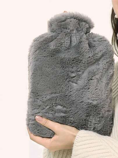 1个粉色/灰色毛绒热水袋，PVC内衬，大容量，可注水热敷加热垫，女士专用，小型便携式注水暖手宝（由于批次差异，线条和颜色可能略有不同，敬请谅解）