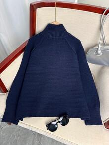 Luźny kardigan Wixra Korean z dzianiny w stylu koreańskim, ze stójką i rękawami typu raglan, zapinany na dwukierunkowy zamek błyskawiczny, jednolity kolor, top w stylu uniwersyteckim, niezbędny do warstwowej stylizacji jesienią/zimą