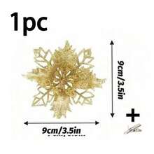 12 件/6 件/1 件人造圣诞花（带夹子）、可爱的人造一品红圣诞树装饰、可重复使用的闪光人造圣诞花（用于 DIY 花环）、家居装饰、婚礼派对、节日派对装饰、圣诞节/节日/季节性/婚礼圣诞树装饰品、闪亮的冬季灌木装饰、适用于圣诞节、新年、婚礼、花环、楼梯、窗户、壁炉、圣诞树 - 金色 - 查看 14