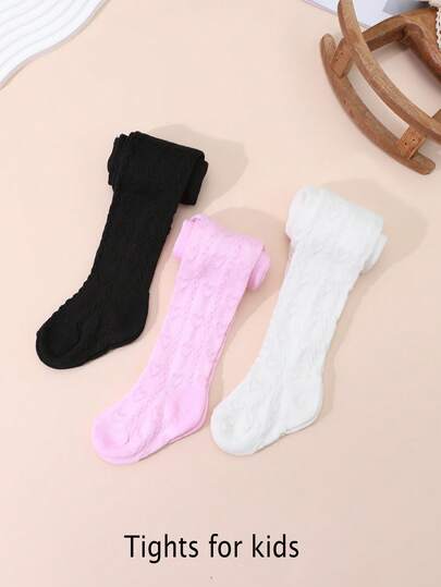 3 أزواج من جوارب بنات ذات لون أحادي بنمط قلب، سراويل ضيقة متعددة الاستخدامات مناسبة للارتداء اليومي، للربيع/الخريف