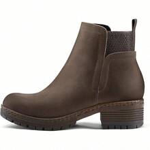 Women's Chunky Heel Chelsea Boots – Elastic Gore Slip-On Ankle Booties With Lug Sole, Comfortable Platform Shoes For Fall Winter, Office & Daily Wear - Cà phê - Xem 3