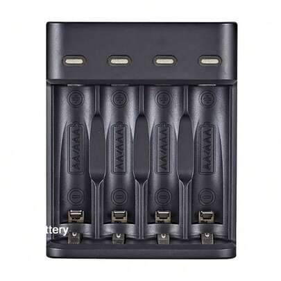 4-Slot USB AA/AAA Battery Charger, High-Current Fast Charging, Green LED Full Charge Indicator, Overcharge Protection, ≤36V Working Voltage, USB Powered (Batteries Not Included)