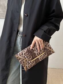 Leopard Print & Solid Color Sequin Decor Minimalist Casual PU Clutch Envelope Bag - Coffee - View 3