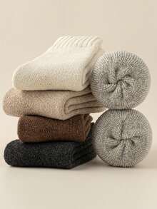 1/4 双随机款男士纯色保暖内衬厚款舒适休闲商务中筒袜 - 彩色 - 查看 3