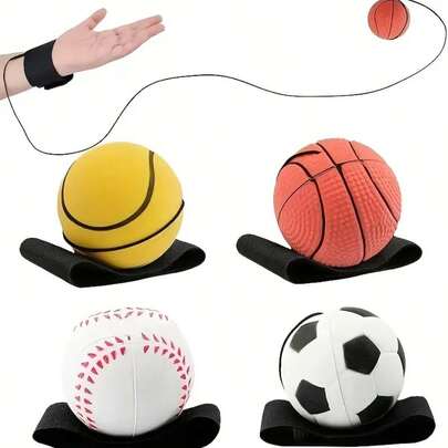 1PC Wristball Sport Bead Toy - Includes Basketball, Baseball, And Soccer Designs With Rebound Rubber Construction. Perfect For Party Gifts, Exercise, Or Entertainment