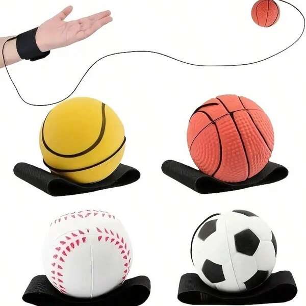 1PC Wristball Sport Bead Toy - Includes Basketball, Baseball, And Soccer Designs With Rebound Rubber Construction. Perfect For Party Gifts, Exercise, Or Entertainment