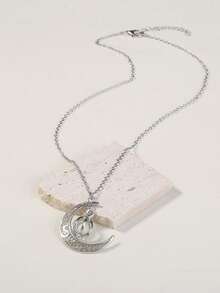 1pc Vintage Classic Moon & Hollow Pumpkin Glow In The Dark Pendant Necklace, Suitable For Women's Daily And Holiday Party Wear