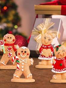 1PC Gingerbread Man Figurines, Christmas Gingerbread Man Ornaments, Resin Figurines Ornaments, Suitable For Room Decor Home Decor Bedroom Decor Christmas Decoration Christmas Giftsbirthday Gifts Wedding Birthday Decorations Christmas Decorations