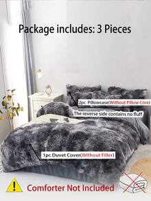 3 Stücke Grau Batik Kunstpelz Fleece Kuschelige Bettbezug Set (1*Bettbezug + 2*Kissenbezüge), geeignet für Schlafzimmer & Gästezimmer, maschinenwaschbar