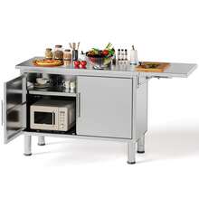 YODOLLA Stainless Steel Work Table, 57"X19.7" Commercial Worktable Kitchen Cabinets With Extend Panel & Adjustable Shelf, Heavy-Duty Kitchen Prep Table Workbench For Home, Restaurant, Garage And Hotel - Bạc - Xem 2