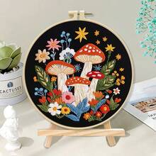 11CT Embroidery Kit With Various Patterns Like Mushrooms And Pine Trees, Includes Embroidery Hoop, Threads, Needles, Suitable For Beginners, Forest & Plant Themed Home Decor Embroidery