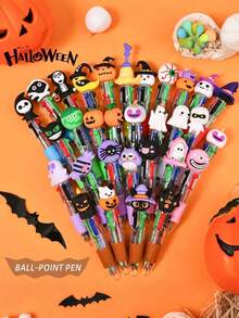 10 pièces - Stylos mini multicolores d'Halloween en 1 stylo à bille Halloween 4-en-1 mignon, stylo citrouille sorcière effrayante sorcière squelette. Convient pour les faveurs de fête d'Halloween, les cadeaux de friandises ou de fête d'anniversaire