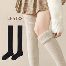 2双装秋冬过膝女袜，羊毛保暖内衬长袜，防冻保护，加厚保暖防寒过膝袜 - 彩色 - 查看 16