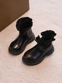1 双女童户外保暖内衬时尚百搭踝靴，秋冬 - 黑色 - 查看 2