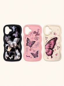 Bộ 3 ốp lưng điện thoại chống sốc hình bướm, viền lượn sóng 3D nổi bật, ốp lưng TPU thời trang, họa tiết lượn sóng sáng tạo và phong cách, bảo vệ toàn diện, chống rơi vỡ, có màu đen, be và hồng, tương thích với iPhone Air/17/17 Pro/17 Pro Max, tương thích với iPhone 13, các dòng điện thoại khác. - Nhiều màu - Xem 16
