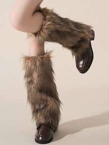 女士Y2K仿皮草腿套，复古毛绒宽松过膝长筒袜，适合万圣节、圣诞派对及日常亚文化穿搭，舒适保暖 - 彩色 - 查看 12