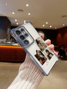 1pc Customized Family Portrait Design/Love Element Collage/High-Definition UV Printing/Electroplated Corner Anti-Fall Black Lens Protection Phone Case, Meets Customer's Personalized Needs! Compatible With Apple 17Air, 1promax, 11/12/13/14/15/16/PROMAX, /A13/A14/A15/A53/A55/A54/A55/S23/S23ultra/S24ultra/S24/Sam, Galaxy, Can Be Used As A Gift For Anniversaries, Holidays, And Daily Use - Baby Blue - View 5