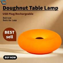 1 件卧室床头灯；USB 充电/氛围灯/甜甜圈/RGB 型号带遥控器；适用于客厅/卧室/床边/餐厅（由抗冲击的塑料 ABS 材料制成）