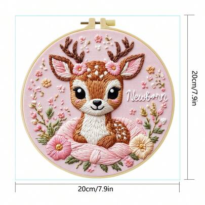 1 Pezzo Kit di ricamo, 20x20cm/7.9x7.9 Pollici Cervo rosa, Kit di ricamo fai-da-te, Adatto per principianti adulti, Inclusi tela da ricamo, manuale di istruzioni, telaio da ricamo, ago e filo, Regalo di Natale per amici o familiari, Arredamento, Opera d'arte fatta a mano per ufficio