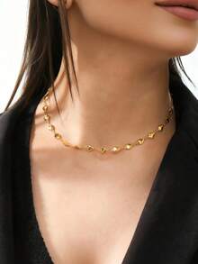 1 Set Minimalist Romantic Heart Design Stainless Steel Women's Jewelry Set, Smooth Bubble Heart Necklace & Bracelet Set, Couple Jewelry, Suitable For Daily Wear, Wedding, Formal Occasions, Jewelry Gift Set