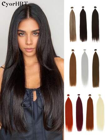Extensiones de cabello sintético de 24 pulgadas para cabello natural largo y liso, calidad mejorada, suave y fácil de manejar, fibra resistente al calor, disponible en marrón, negro, marrón claro, marrón óxido, burdeos, gris y multicolor, adecuado para mujeres en uso diario, fiestas y festivales de música