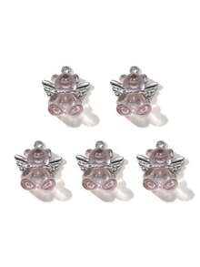 10/20pcs Random Styles Romantic Pink Pendants Collection - Heart, Moon, Bow-Knot, DIY Jewelry Accessories Valentines - Pink - View 27