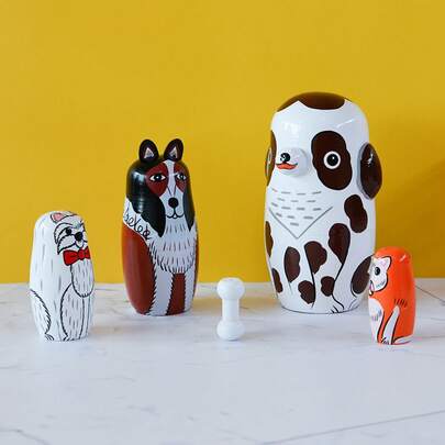 Creative Animal Dappled Dog Series, Painted Wooden Crafts ,Children's Day Creative Gift Russian Nesting Dolls