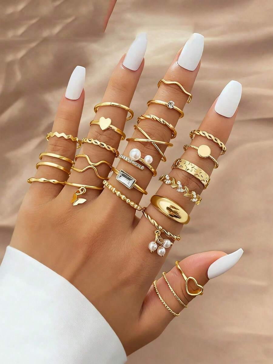 22pcs Vintage Gold Silver Ring Set For Women Finger Ring Set Female Jewelry Fashion Accessories Jewelry Gift - CG0198 - View 1