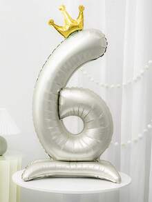 1pc Ivory 42 Inch Pedestal Crown Digital 0-9 Foil Number Balloon For Anniversary Birthday Party Holiday Celebration, Wedding Decoration - Milky White - View 16