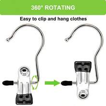16CS Portable Clothes Hook Clips, Laundry Hooks, Stainless Steel Hanging Clothes Clips, Clip Hanger Rack For Wardrobes, Travel, Socks, Pants, Hats, Towels, Etc. (Black) - 黑色 - 查看 6