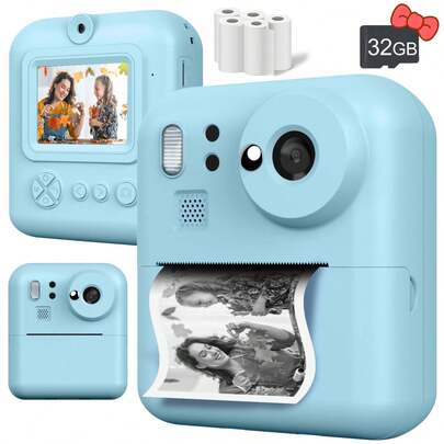 2.4英寸屏幕4800万像素数码相机即时打印套装，1080P高清，两种打印模式，附赠贴纸，32GB存储卡，USB充电，是圣诞节、生日、青少年、世界杯、情人节、新年、开斋节、派对的理想礼物