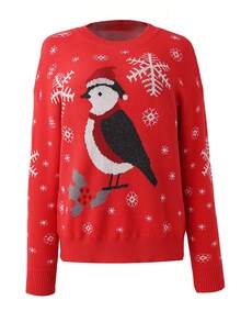 Sweater Christmas Snowflake Happy Sparrow Red Women's Autumn/Winter