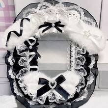 1pc New Black Lace Photo Card Holder, Black & White Patchwork DIY Finished Product 2D Cartoon Anime ACG Character Kpop Star Gachapon Card Display Stand, Handmade Cat Ear Bow Ribbon Lolita Card Holder - 黑色 - 查看 9