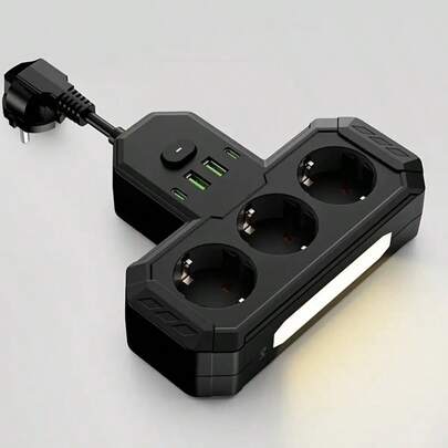 1pc Wall-Mounted Power Strip with On/Off Switch, 3 AC Outlets, 4 USB Ports (2 Type-C), 2500W Auto Max, European Standard Plug, for Home, Bedroom, Office, Living Room