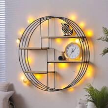 ゴールド、ブラックの4段多目的オーガナイザー、ラウンド壁掛けフローティングシェルフ - 鉄と木の組み合わせ、リビングルーム、ベッドルーム、バスルーム、ダイニング、ファームハウスの収納用の多目的オーガナイザー（ライトは含まれません） K7ES - ブラック - チェックする 9