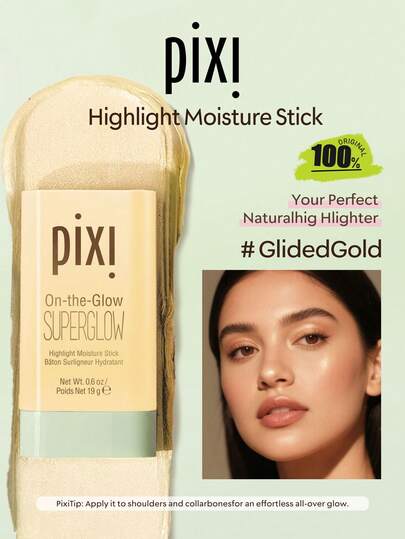 Pixi GlidedGold Highlighter Stick, Återfuktande krämtextur, Fin pärlemorskimrande, Len och närande, Skapar naturlig glöd, Glasskin-effekt, Finns i flera nyanser, Riktad belysning, Makeupprimer, Oumbärlig för daglig pendling, 19 g/0,6 oz