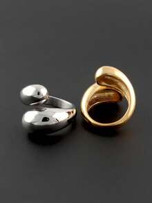 1 件 18K 镀金不锈钢光滑水滴蛇形戒指，适合女士派对和日常佩戴，经典欧美串珠设计风格，大方个性的简约金饰，结婚手指饰品，女孩、女士、母亲、亲戚、朋友，美丽的婚礼、生日、母亲节、女友情人节礼物 - 金色 - 查看 6