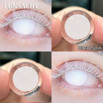 1 par de lentes de contacto blancos de cosplay FUNSACHY, maquillaje de ojos blancos locos, lentes de color de 14.5 mm de diámetro que no permiten ver, lentes blandos