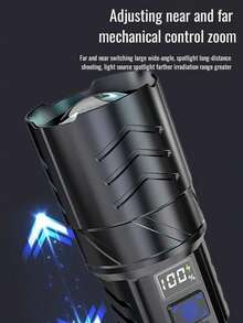 Lanterna potente de 18650-1200mAh, equipada com display digital, 3 modos de iluminação e zoom ajustável, iluminação de emergência externa ultrabrilhante recarregável, luz LED de ultralonga duração com tecnologia avançada, maior alcance de irradiação