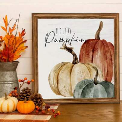 1/2 件，感恩节装饰“你好南瓜”木制牌匾标志，适用于家庭、办公室、客厅、卧室、厨房、桌子、架子装饰牌匾和装饰品，感恩节装饰