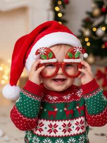 Children's Christmas Hat + Christmas Glasses Set For 1-5 Years Old, Baby Christmas Decoration Christmas Gift, Kid Xmas Gift,Boys And Girls Universal, Girl Fall Dress Red Accessories - Multicolor - View 12