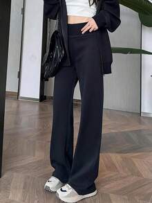 少女黑色飘逸阔腿裤 | 休闲风格，中腰宽松版型，修身，舒适百搭，13 - 16 岁