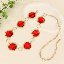Dây chuyền thắt lưng Ruby lấp lánh, thiết kế tròn thanh lịch + đá quý sáng bóng, vòng eo tôn dáng, đa năng và bền bỉ, phụ kiện thiết yếu, hình trái tim động vật bằng hợp kim kẽm - Đỏ - Xem 12
