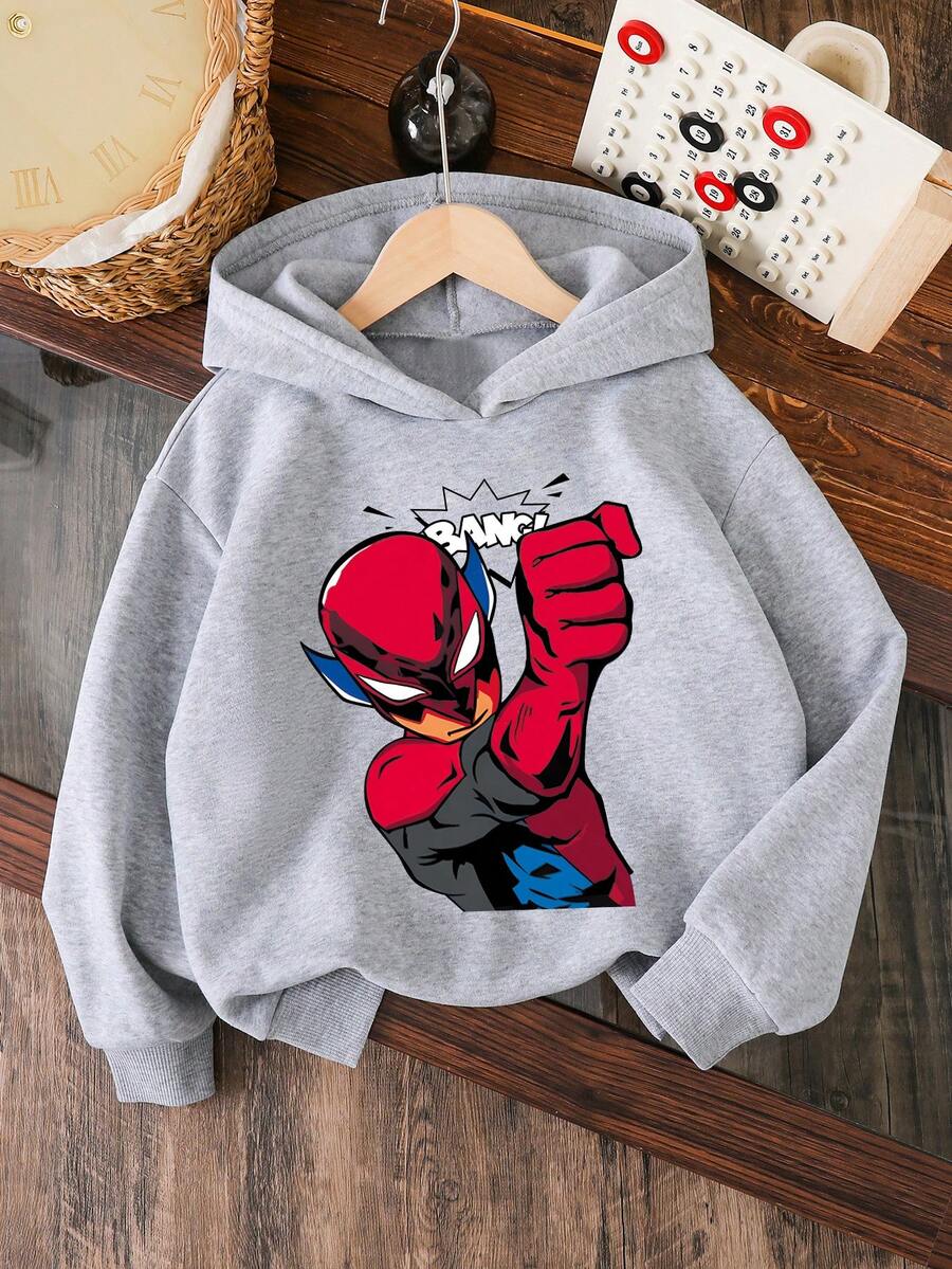 Tecknat mönster långärmad casual varm tröja för ung pojke