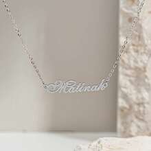1pc Customized Shiny Stainless Steel 18K Gold Plated Name Necklace, Minimalist Personalized Necklace, 18K Gold Plated Name Necklace, Customized Jewelry, Bridesmaid Gift, Gift For Her, Laser Cut Pendant/Minimalist Style/Unisex Summer Accessory/Birthday Party/Valentine's Day Gift - Multicolor - View 6