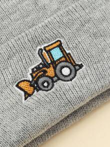 2pcs/1pc Kids Construction Vehicle Embroidered Knit Hat, Simple Versatile Unisex Warm Beanie For Autumn/Winter, Suitable For Daily Wear, Outdoor Play, Holiday Birthday Gift - Multicolor - View 5