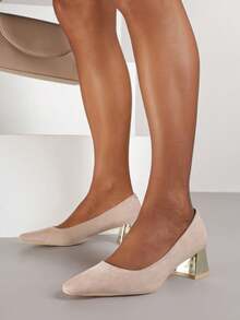 Tacones de punta fina de ante suave - Zapatos de trabajo/oficina para mujer - Beis - Ver 2