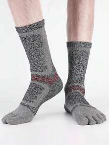 3 Pairs Thick Five-Toe Sports Socks, Moisture-Wicking, Anti-Slip, Crew Length Cotton Socks For Men, One Size (39-45) - Multicolor - View 3