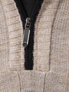 Men's Sweater Knitted Top Long-Sleeved Pullover Autumn And Winter Plus Velvet Thick Warm Sweater Zipper Half Cardigan No Hood Stand Collar Solid Color Home Clothes Casual Hiking Sports Wear - Màu be - Xem 5