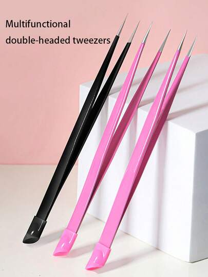 1 Stück Maniküre-Werkzeuge Doppelkopf-Pinzette mit Silikon-Bohrclip, Ornament-Prägung, hochpräziser Edelstahl Spezial für Nägel